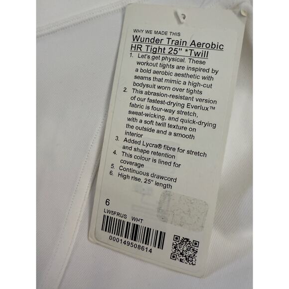 LULULEMON Wunder Train Aerobic High-Rise Tight 25" Women's White Sz 6 NWT - Picture 7 of 12